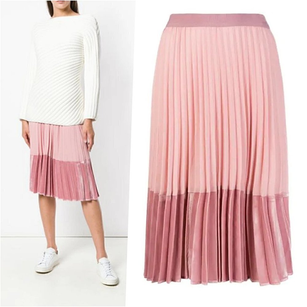 Pinko Italy Pleated Velvet Midi Skirt Pink 2 4 NWOT